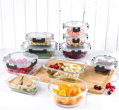 Miniatura 5 de Paquete de 12 recipientes de almacenamiento de vidrio con tapas, juego de recipientes de vidrio para preparación de comidas, recipientes herméticos