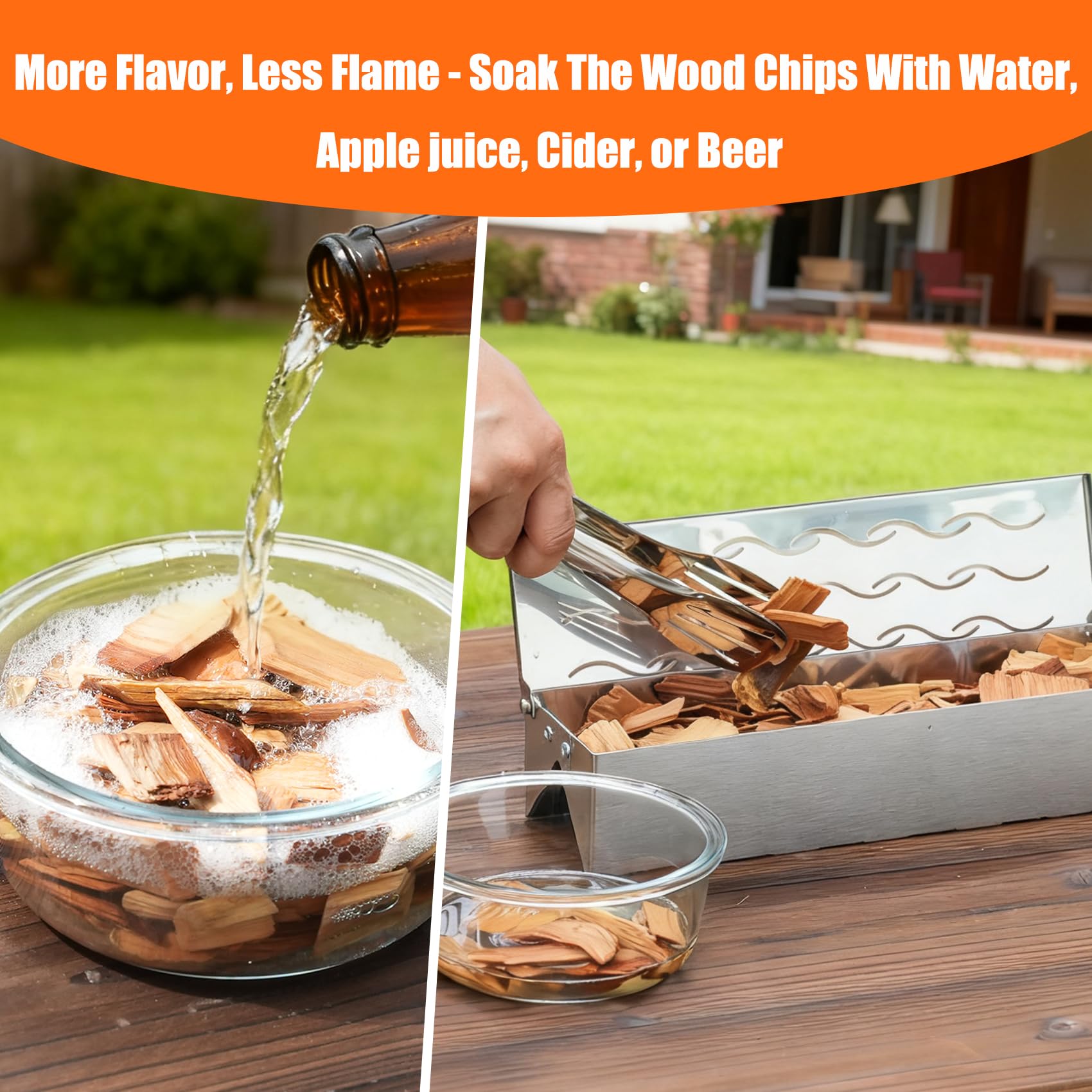 Skyflame Caja para ahumar virutas de madera con salida de humo ondulada para parrilla de carbón y gas propano, 12.5 pulgadas de largo x 3.3 pulgadas de ancho x 2.5 pulgadas de alto, patente de diseño