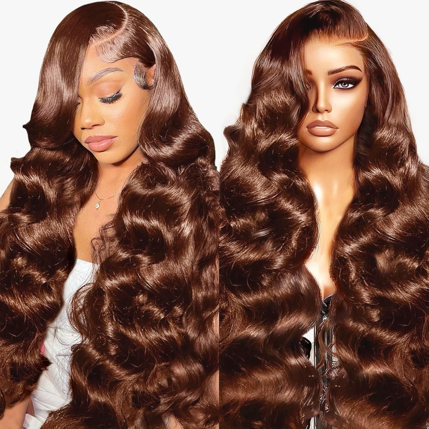 RXY Perruque Femme Naturelle Brésilien 13x4 Body Wave Brun Clair #4 Perruque Cheveux Humain 180 Density Human Hair Wig HD Lace Front Wig Peruque Naturel Humaine Light Brown 16 Pouces(41cm)