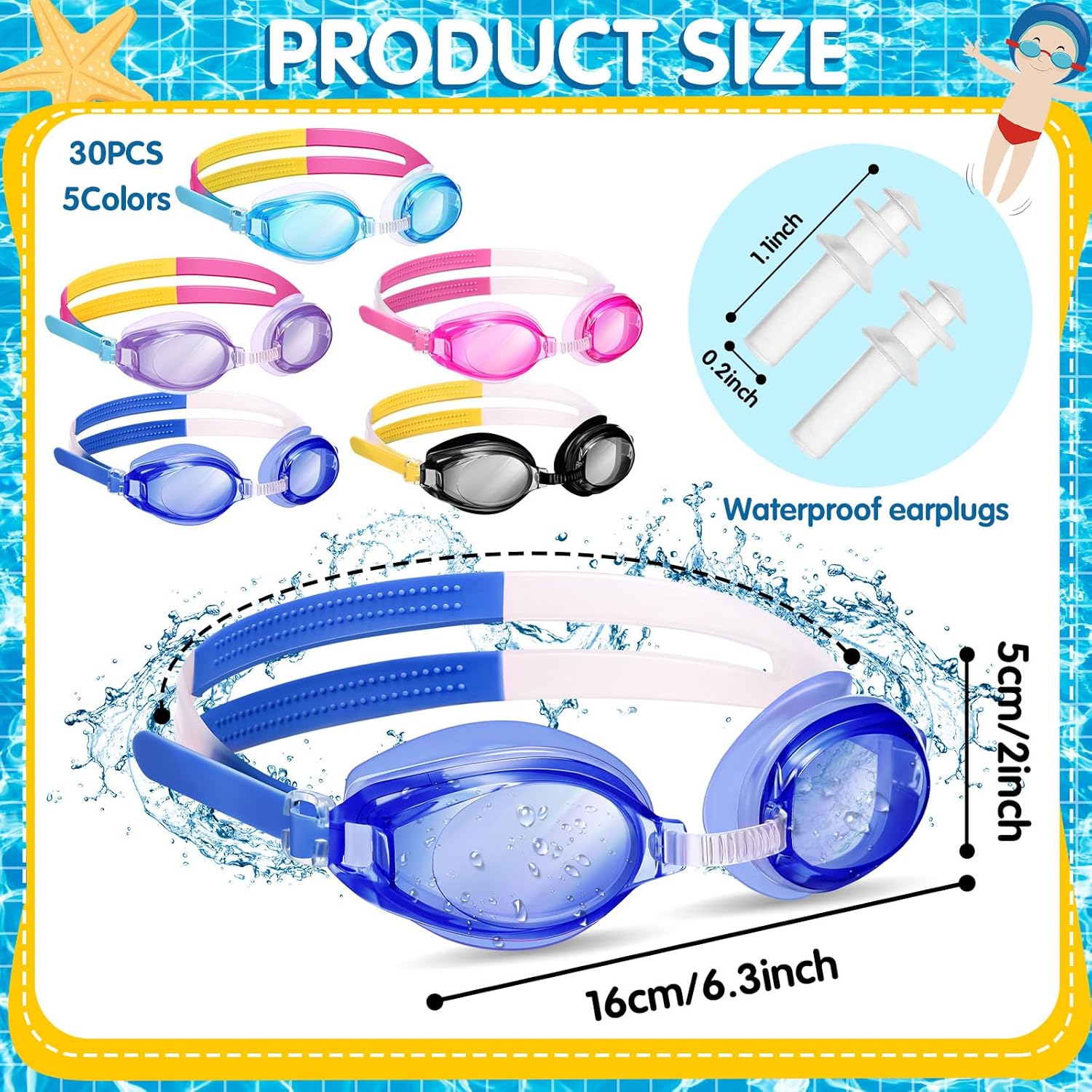 Macarrie 50 Pack Swim Goggles for Kids Bulk Child Swimming Goggles Gifts Anti-fog No Leaking Swim Glasses