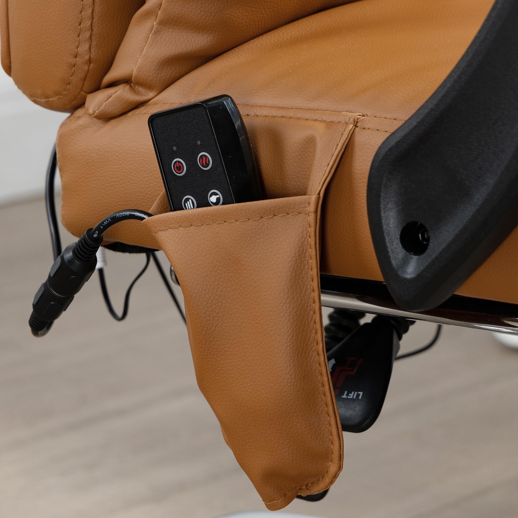 Vinsetto Silla de Oficina Ergonómica con Masaje y Calefacción, Silla de Escritorio Reclinable de Altura Ajustable con Respaldo Alto y Reposapiés, Cuero de PU para Ordenadores, Marrón Claro