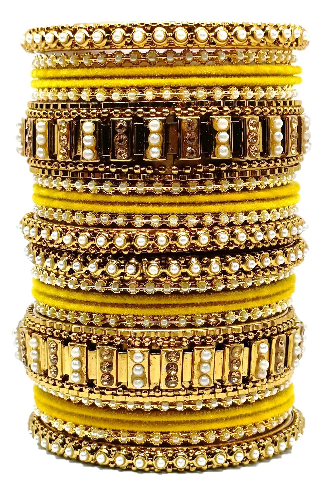 T4 Jewels Gold Plated Beautiful Red/Pink/Yellow/Green/Blue/Black Colours Metal Moti Bangles Set (Bridal Chura) For Women & Girls_Yellow_2.8 (B0B7CH9N2N) Amazon Price History, Amazon Price Tracker