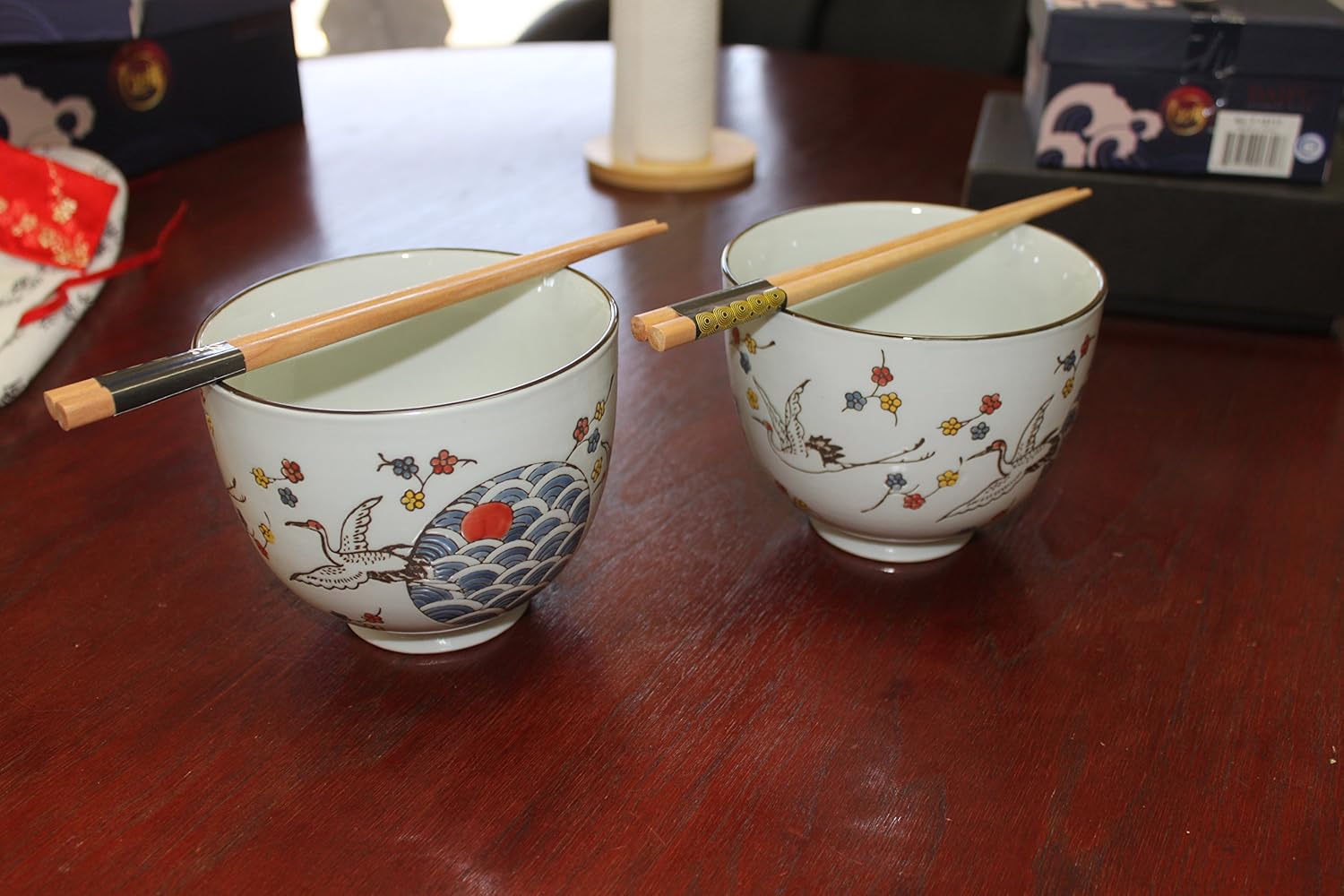 Quality Japanese タンチョウ仙鹤 Crane Porcelain Ceramic Deep High Gloss Lacquer Bowl Set Serving Soup Noodle Rice Salad Dishwasher Safe