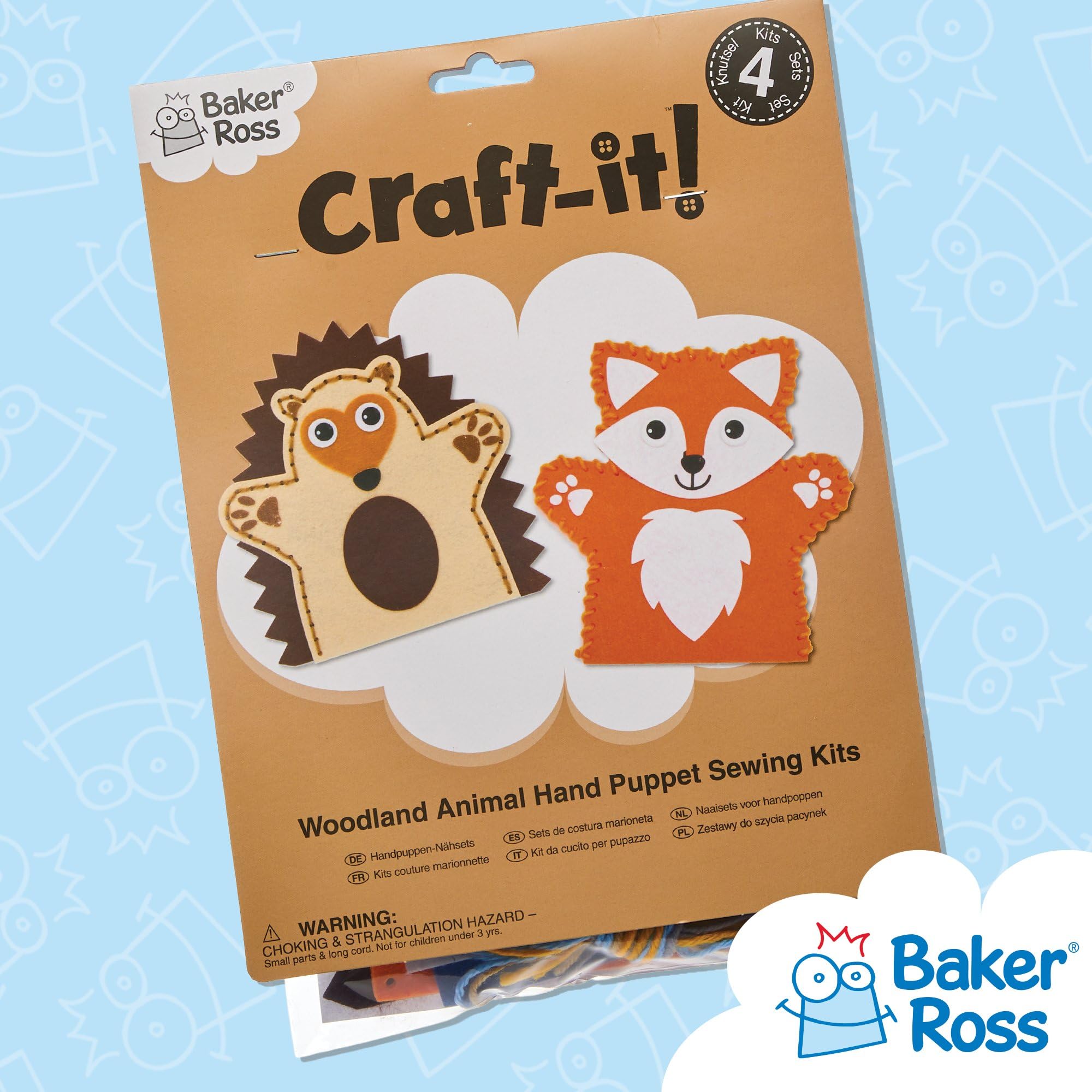 Baker Ross Kit per realizzare marionette da mano a forma di animali del bosco (confezione da 4) per creazioni fai da te e decorazioni per bambini