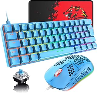 Blue 60% True Mechanical Gaming Keyboard and Mouse Combo,20 RGB Chroma Backlit Type C Wired 62 Keys Mini Keyboard,Lightweight Gaming Mouse and Mouse Pad for Gamers and Typists