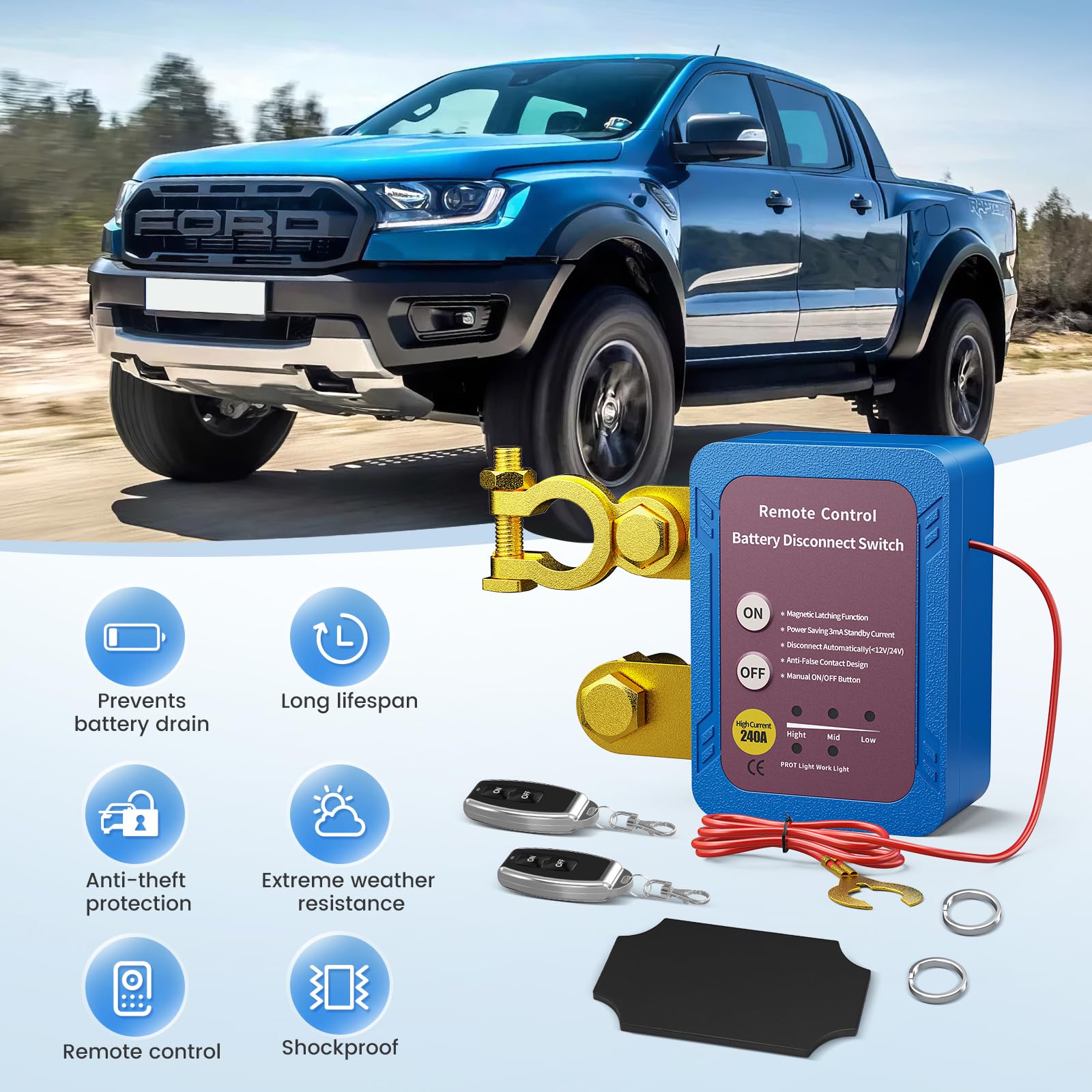 Interruttore di interruzione della batteria senza fili 12 V 240 A protezione antifurto interruttore di spegnimento automatico per auto, camper, ATV, camion, barca