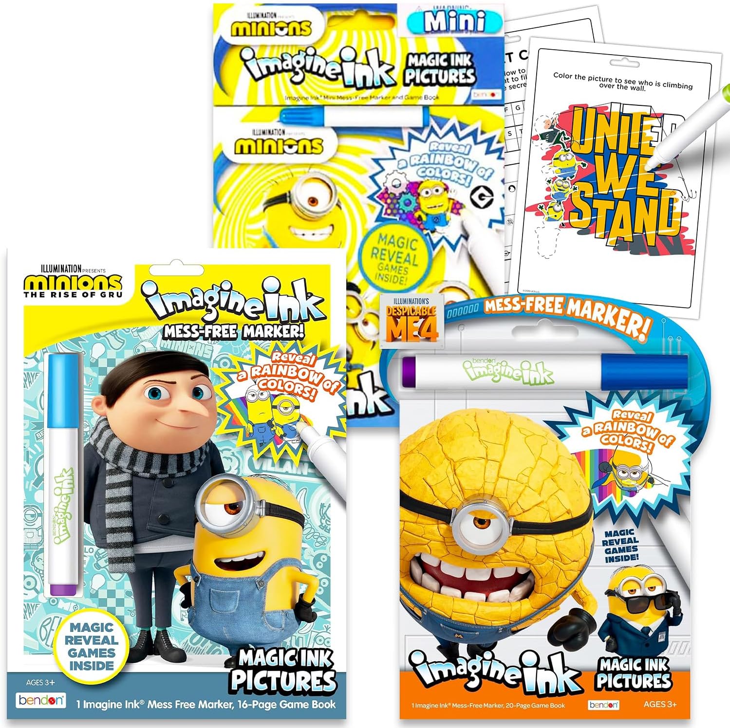 Minions Imagine Ink Coloring Super Set - Bundle with 3 Despicable Me Imagine Ink Mess-Free Coloring Books for Kids | Despicable Me Party Favors and Activities