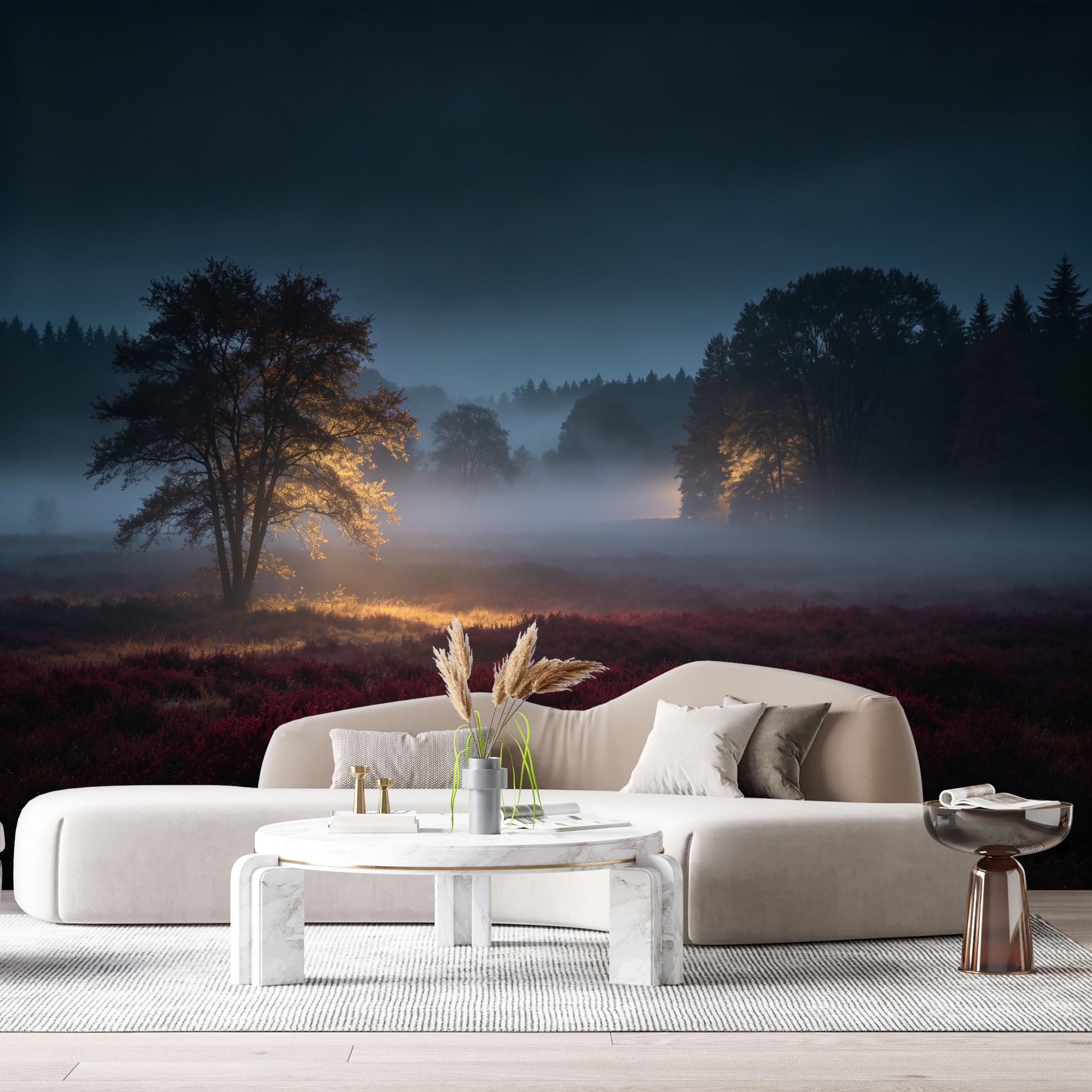 Custom Size Wall Murals Misty Forest Landscape Twilight Tree Field Watercolor SelfAdhesive Wall Fabric Removable Large Wallpaper for Photo Living Room