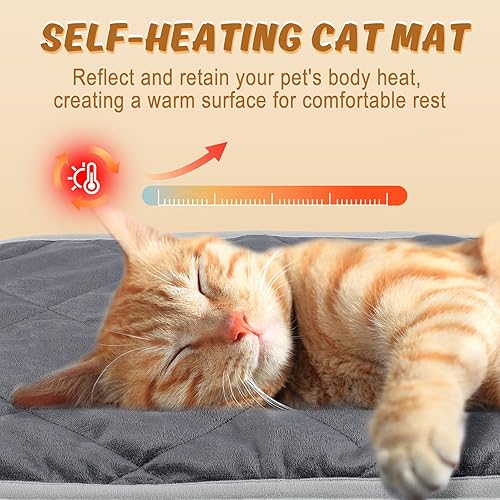 MEWTOGO 2 Pcs Self Warming Cat Bed Mat - 15.7X 19.7in Soft & Warm Self Heating Cat Pad, Washable Pet Bed Mats Reflect Body Heat with Non Slip Bottom for Indoor Cats Gifts Outdoor