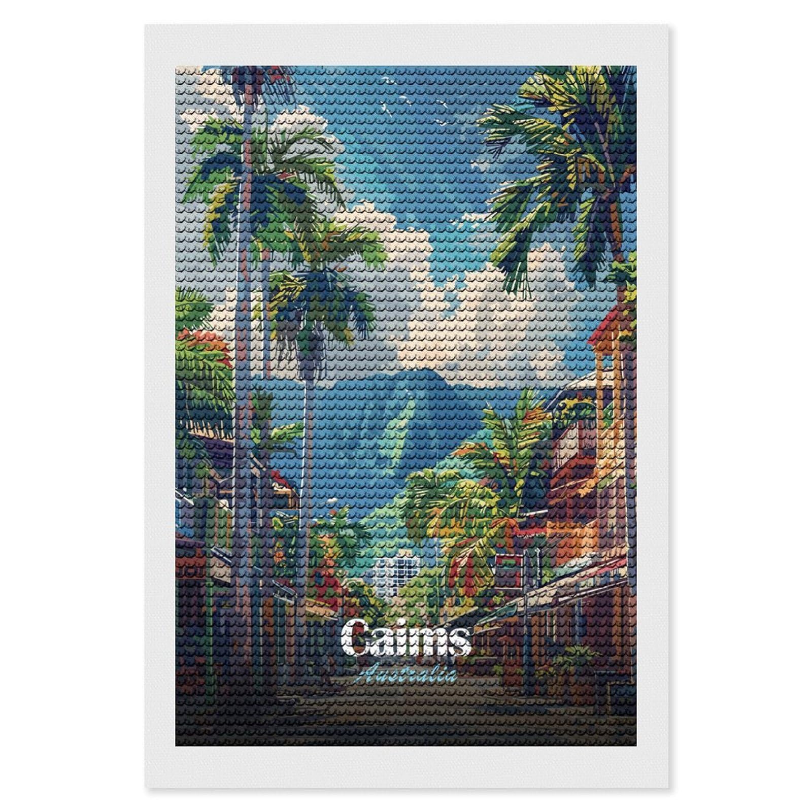 Junmoney Cairns Australia Travel Diamond Painting Set 8"x12", for Adults, Decorate Your Room, Thoughtful Handmade Gift, Boho Decor, with Tool Kit
