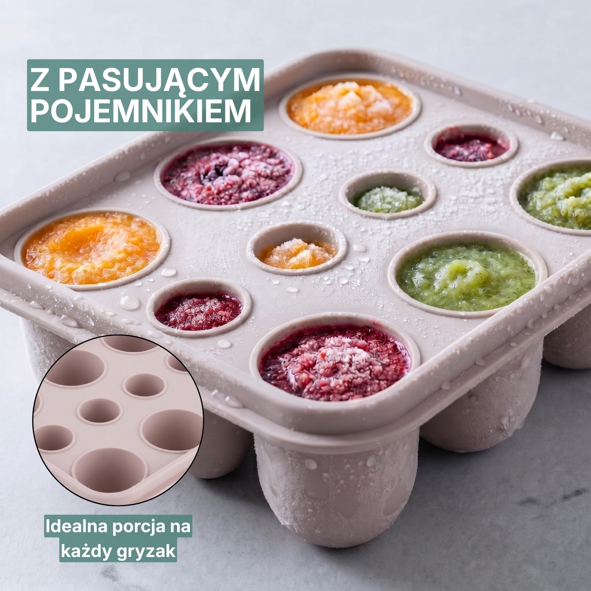Smoczek Owocowy Dla Niemowląt 3 szt Silikon z Formą do Lodu Różowy | Gryzak do owoców z 3 nakładkami i formą do lodu. Kolor różowy. Od 6 miesięcy. Do zmywarki.