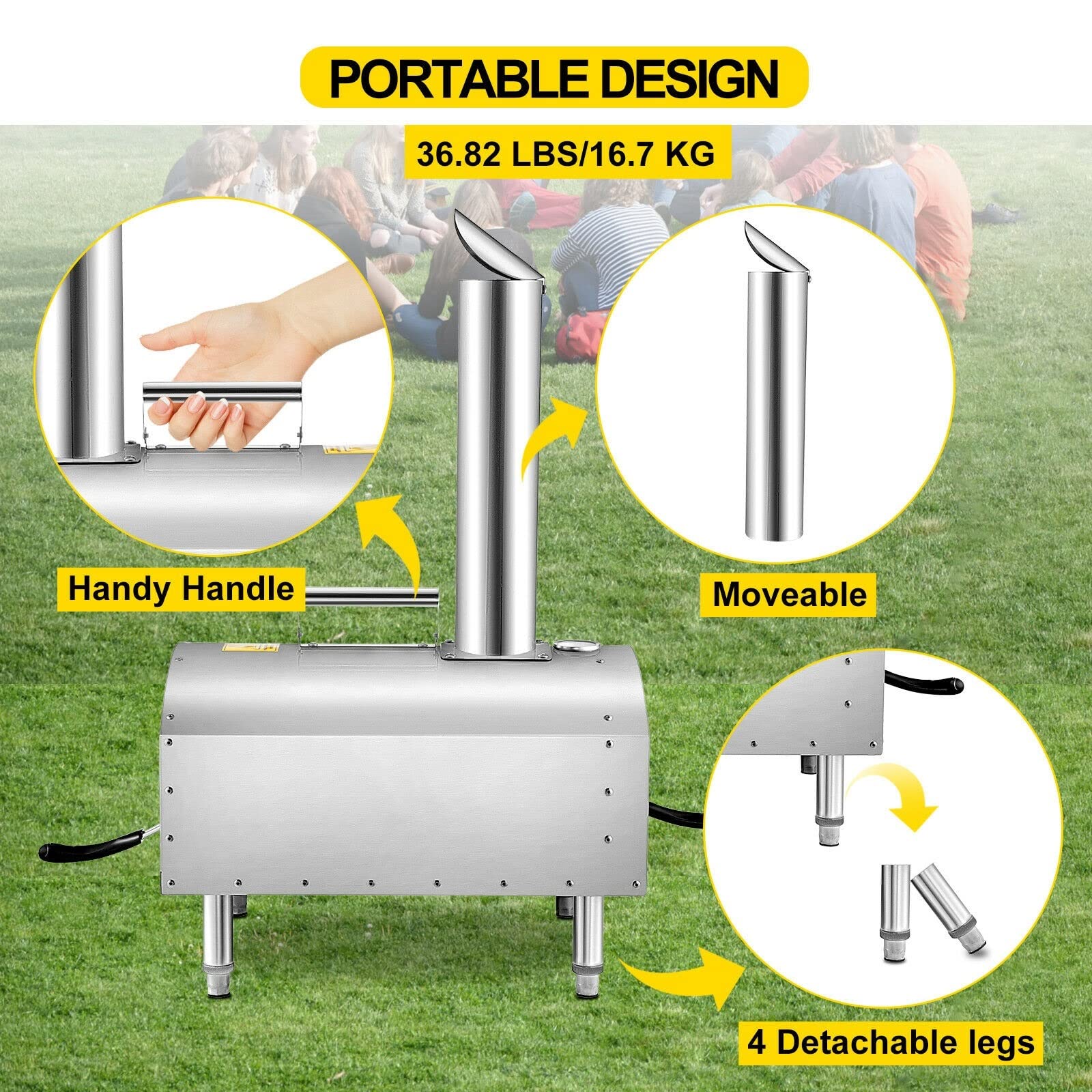 12quot;Forno for pizza portatile a legna in acciaio inossidabile for uso alimentare for barbecue all'aperto, picnic, cottura di pizza, pane, gamberetti, salsiccia