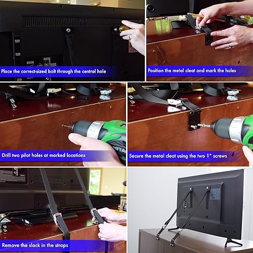 Miniatura 8 de Anclaje de pared TV y muebles, Correa de seguridad anti inclinación para pantalla TV plana, vestidores, armarios, clóset, estantería, y más a prueba