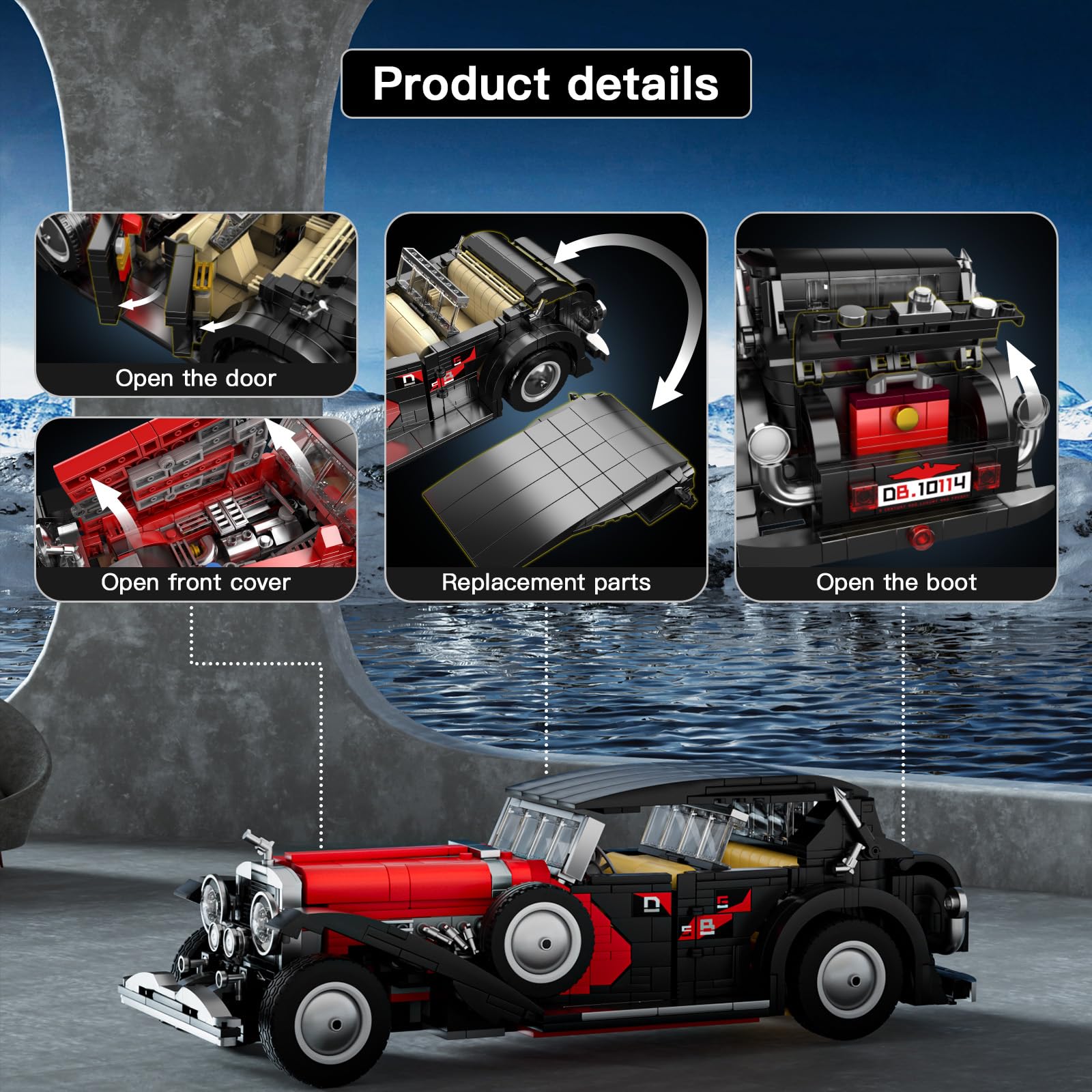 Mould King Classic Car Building Sets, 10114 Vintage Car Model Build and Display, Collectible Retro Antique Vehicle Toys, Car Kits for Adults and Boys Girls Kids Aged 14+(1380 Pieces)