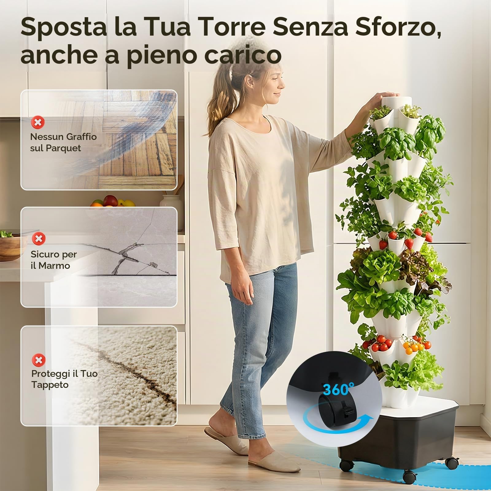 Sistema di coltivazione a torre idroponica,8 piani, 40 posti per piante