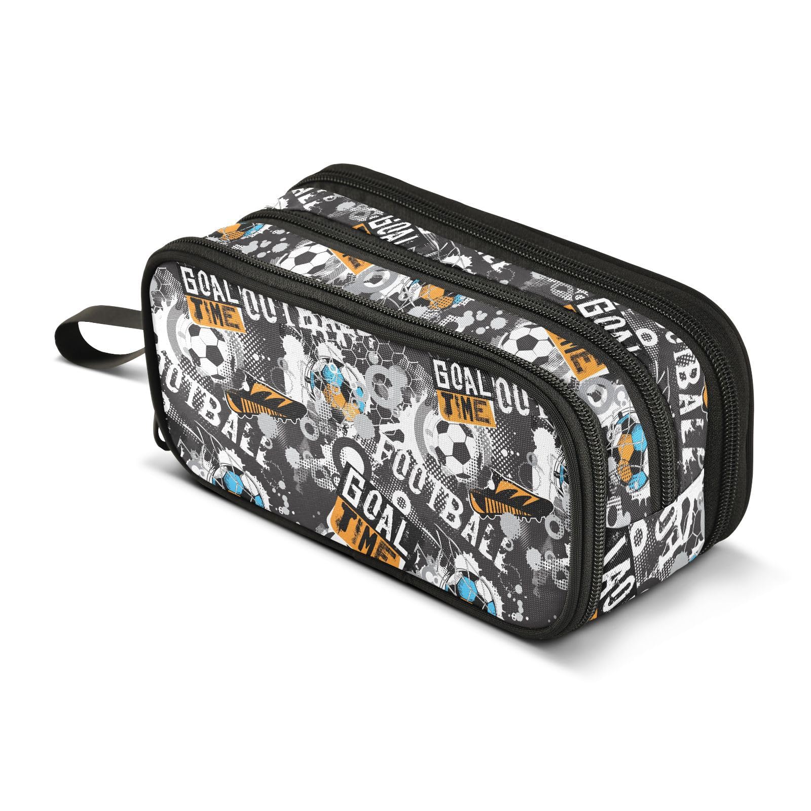 ZAZYXTJ Soccer Ball Large Capacity Pencil Case 3 Compartment Pen Pouch Storage Canvas Makeup Bag for School Office Teen Girl Boy Men Women