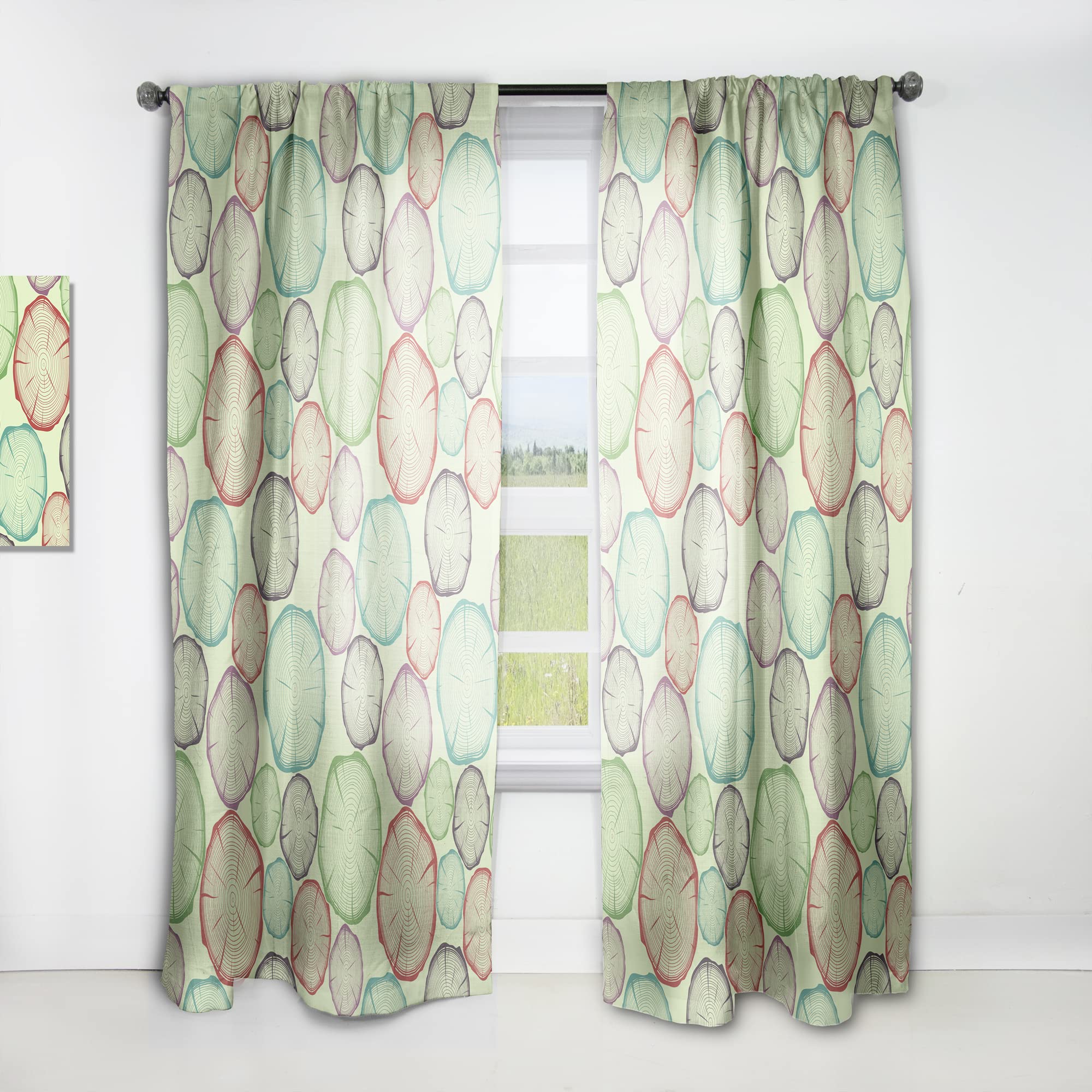 Rideaux bohémiens et éclectiques motif anneaux d'arbre pour salon
