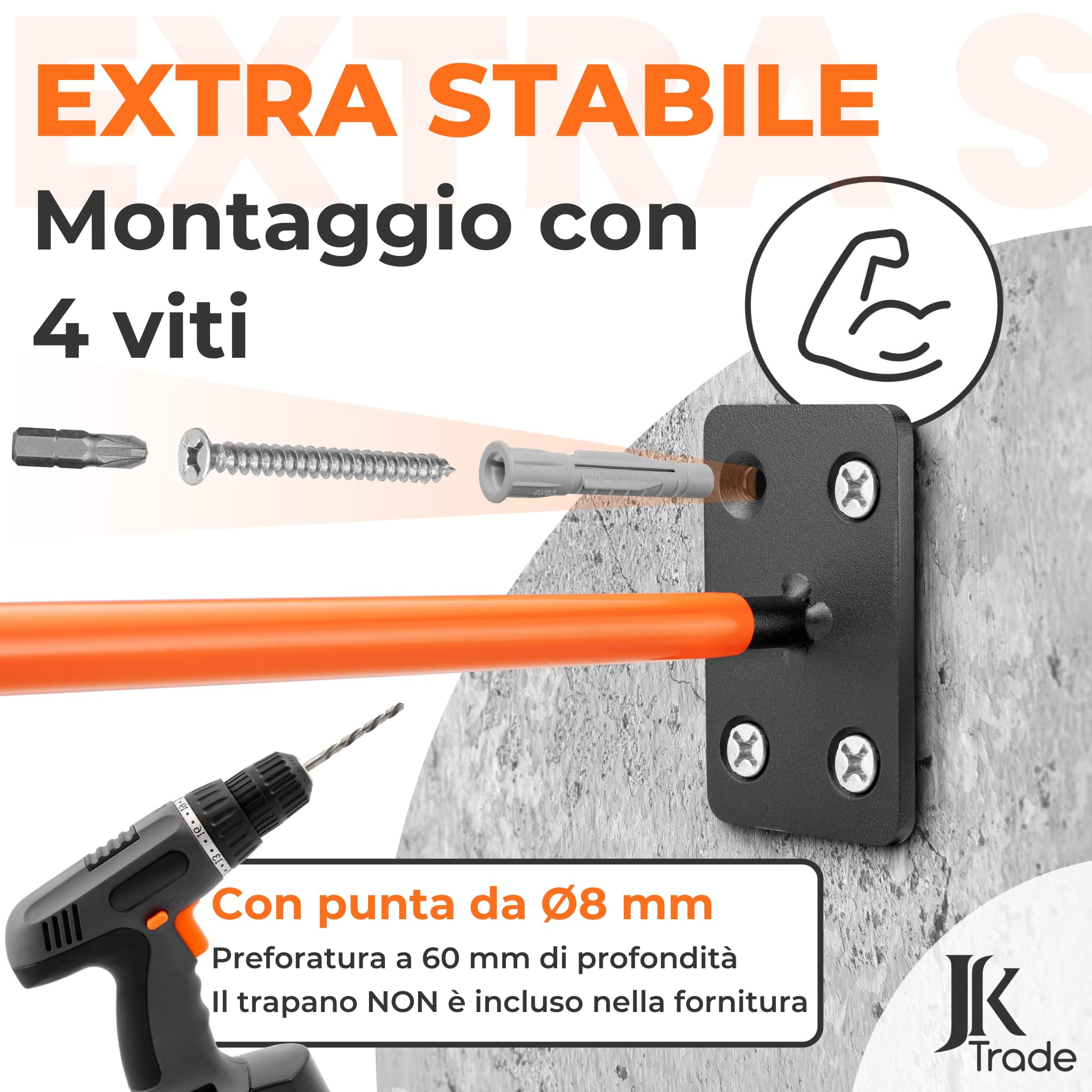 JK Trade® Set da 4 Supporti da parete per pneumatici per cerchioni auto incl. set di viti e tasselli, ganci a parete per pneumatici da avvitare per pneumatici auto, attrezzi da giardino, cerchioni in