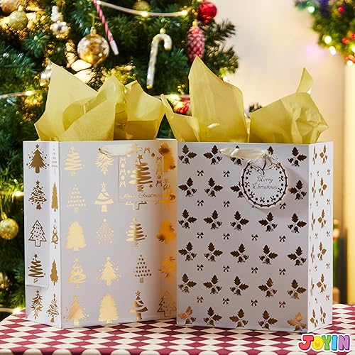 Miniatura 8 de JOYIN 6 bolsas de regalo con papel de seda, 8 x 4.5 x 10.5 pulgadas, bolsas de papel dorado de papel de Navidad, 6 diseños de impresiones de