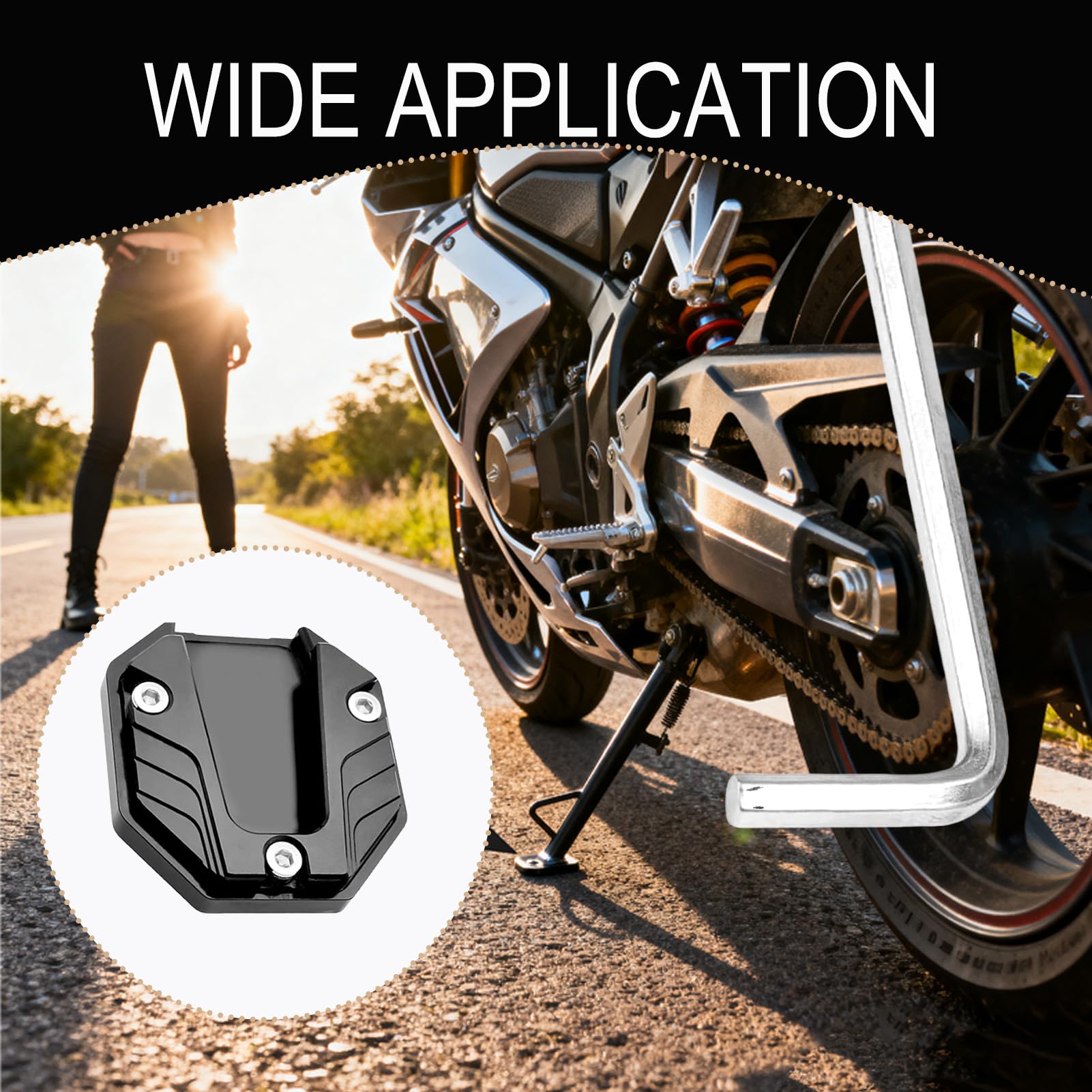 Motorrad Ständer Fuß, Motorrad Ständer Fuß Seitenverlängerung Pad Motorrad Seitenständer Unterstützung Stützplatte aus Aluminiumlegierung Verschleißfest Motorradzubehör Universal Motorrad Halterung