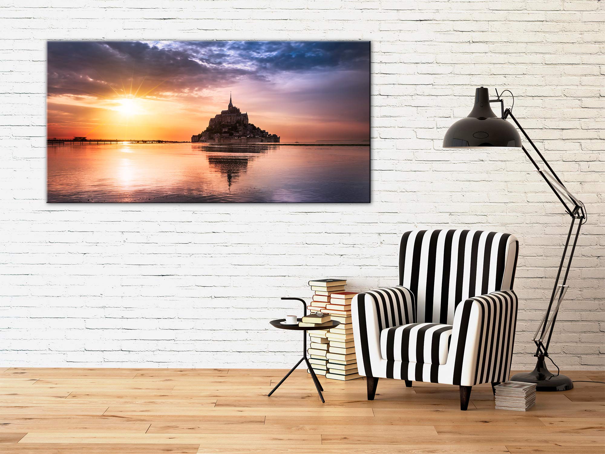 DECLINA Tableau Mont Saint Michel - Impression Photo Paysage sur toile décoration murale - Déco maison, cuisine, salon, chambre adulte - 100x50 cm
