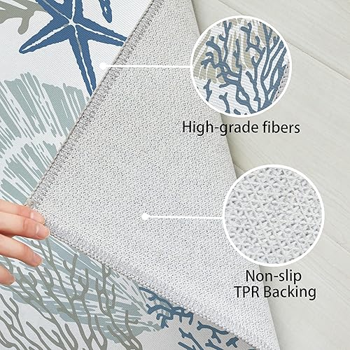 Miniatura 5 de Tritard Alfombra de pasillo costera de 2 x 6 pies, alfombra náutica para pasillo de cocina, con temática de playa, antideslizante, lavable a