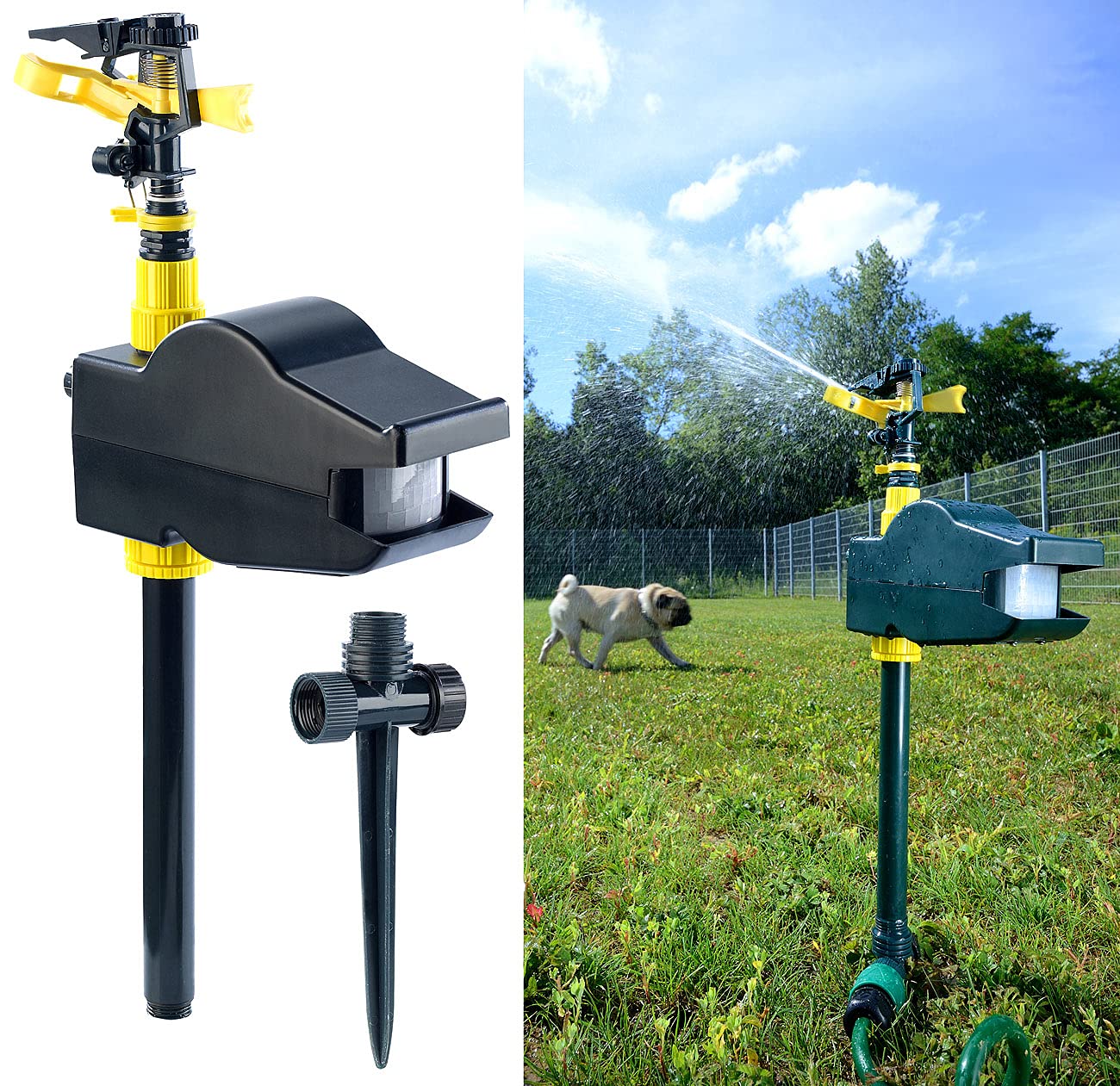 Exbuster Tierschreck: 2er Pack Wasserstrahl-Tiervertreiber, Bewegungsmelder, (Katzenschreck Bewegungsmelder, Wasserstrahl Tierschreck, Hund)