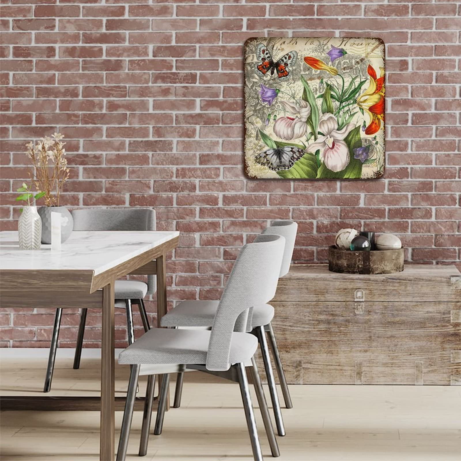 Retro metalen bord met paarse lavendelbloemen, vintage wanddecoratie, voor café, keuken, tuin, boerderij, 14 x 20,3 cm