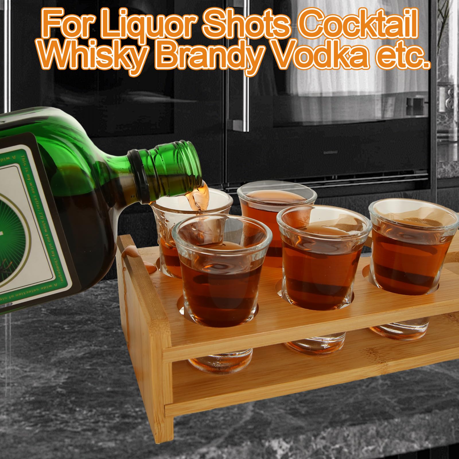 SHUESS Lot de 12 verres à shot droits de 30 ml avec support pour verre à shot – Verre à shot en cristal transparent avec base épaisse – Lot de verres à shot pour whisky, brandy, vodka, rhum et fête à