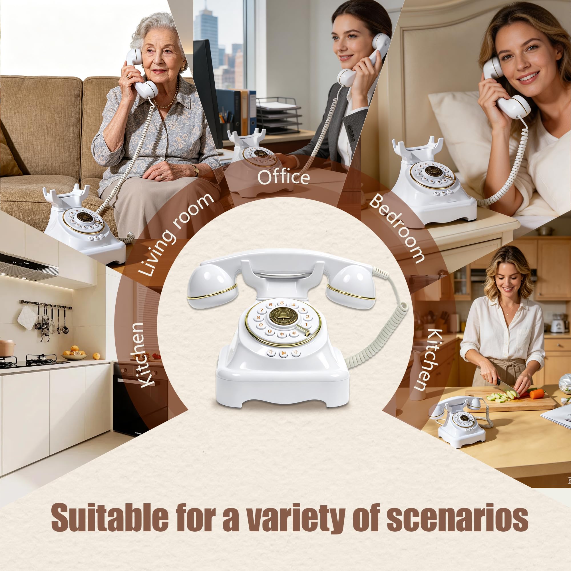 Telefono Bluetooth retrò, classico telefono fisso Bluetooth con vivavoce e ricaricabile USB, chiamate in vivavoce e riproduzione di musica per casa, ufficio, soggiorno, comodino (grande