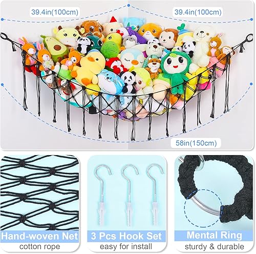Miniatura 4 de Hamaca de animales de peluche, organizador de almacenamiento de juguetes, soporte de juguetes de almacenamiento de animales de peluche, macramé