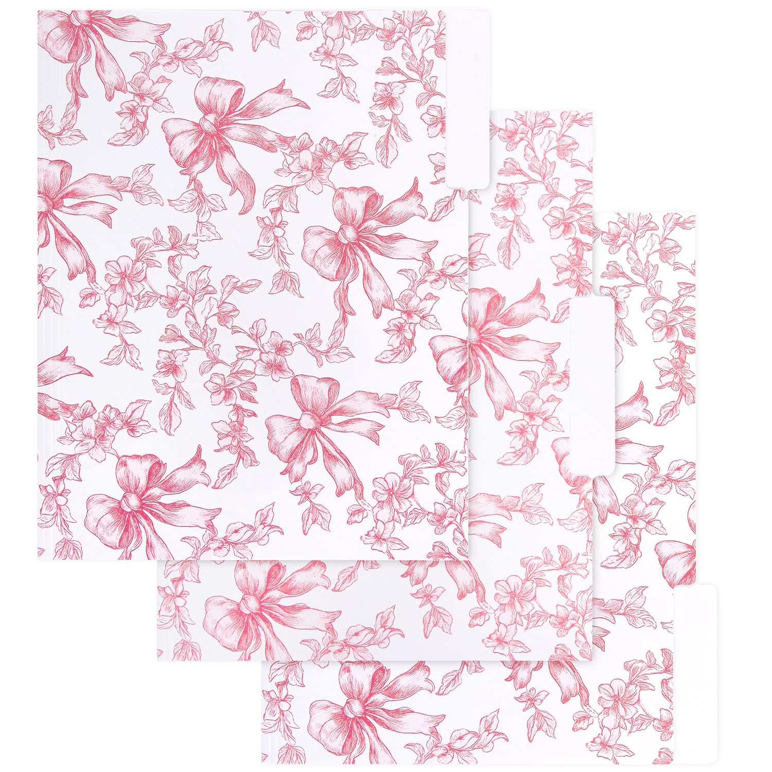 12 Pack Pink Bow Floral Decorative File Folders Letter Size(9.5 x 11.5) Bowknot Coquette File Pockets Fashion Folders with 1/3 Cut Tab for Home Office