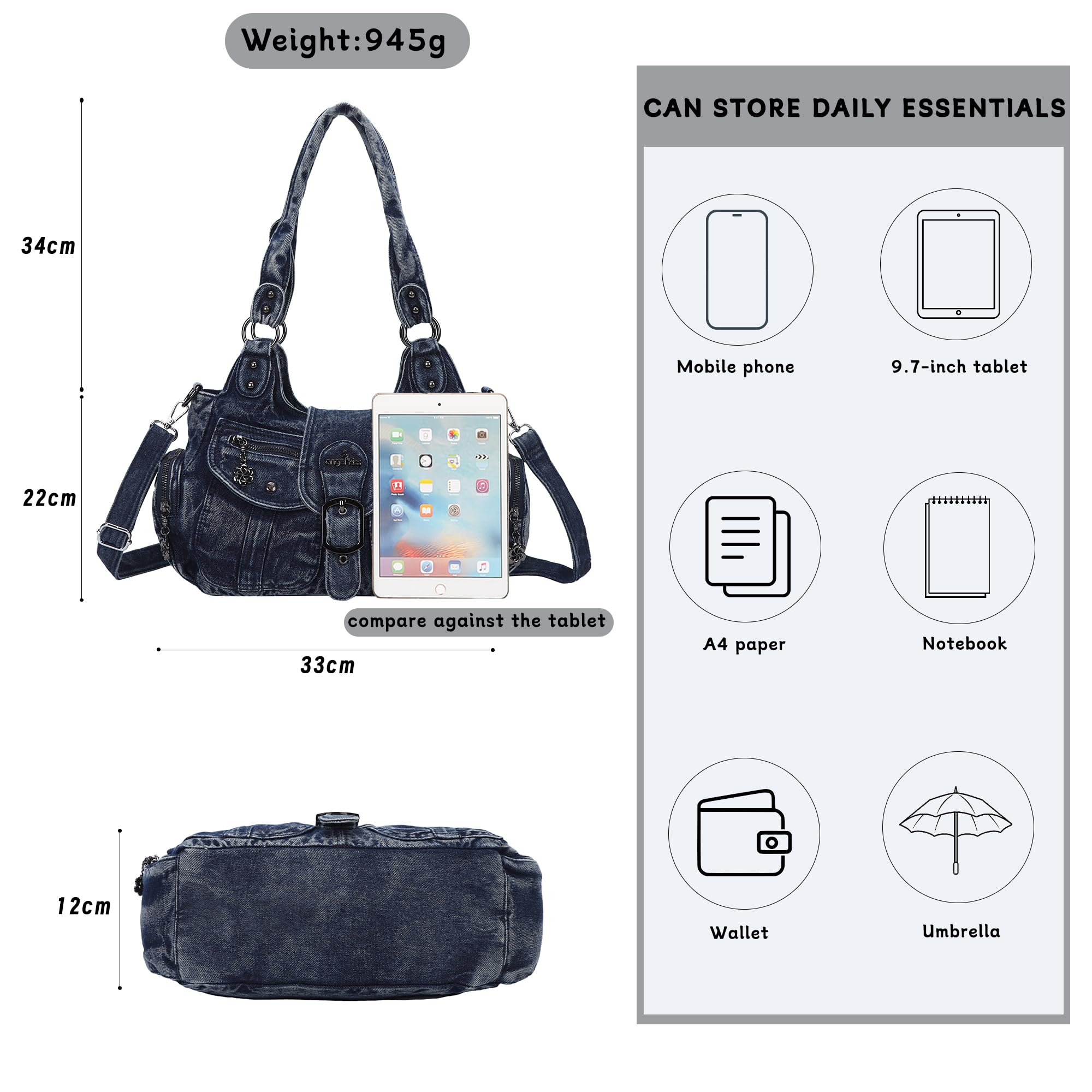 Angel Kiss Sac à Main Femme Souple Cuir PU Sac à Bandoulière Vintage Cabas Hobo Sac Fourre Multi-Poches élégant et spacieux pour Quotidien Travail Shopping et Voyage