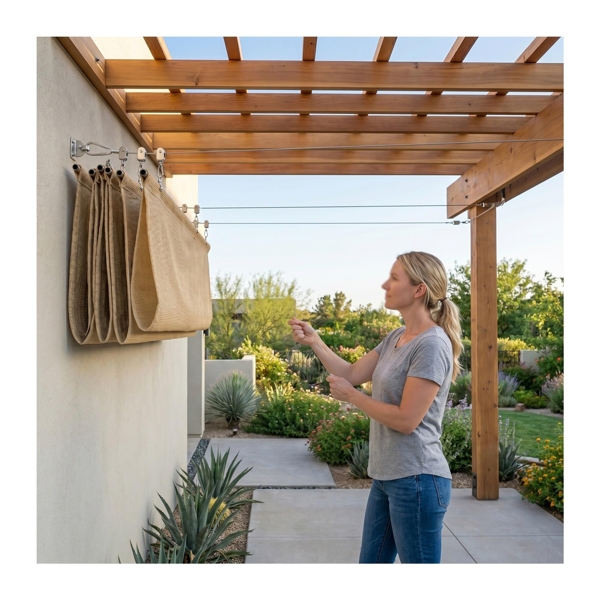 Einziehbares Welle Sonnensegel, Einfache Installation，Verstellbare Pergola Markise UV, Reißfeste Schattenabdeckung Inkl. für Terrasse Pergola，Inklusive Montageset(W2.5*L5m/W8.20*L16.41ft)