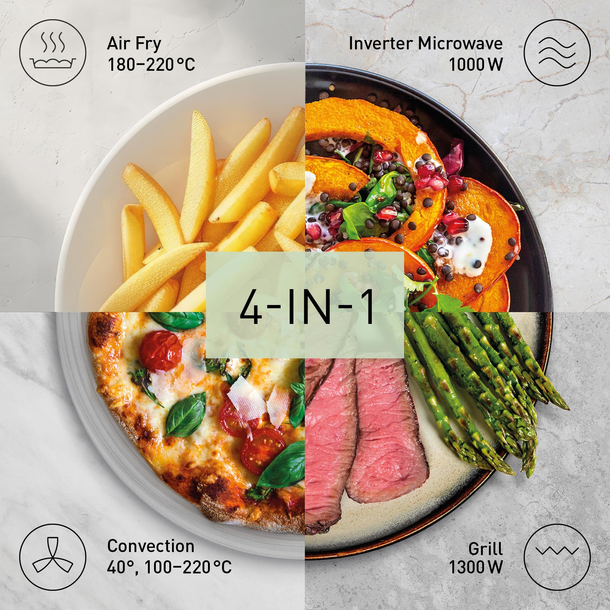 Panasonic NN-CD88QSEPG Air Fry Combi Horno Microondas de 34 L con Grill De Cuarzo, 1000 W, Descongelación Automática, Sensor Genius, Acero Inoxidable, Plateado