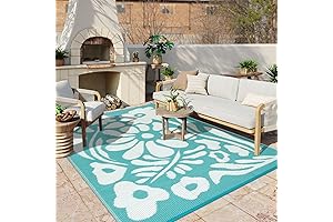 Uphome Outdoor Rugs 8x10 Waterproof, Reversible Blue Floral RV Camping Rug
