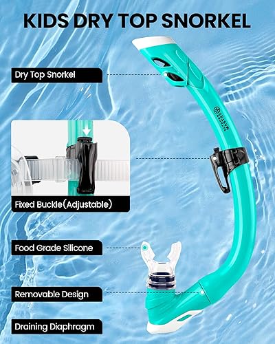 Miniatura 4 de OutdoorMaster Marlin - Juego de esnórquel para niños, máscara de buceo con correa ajustable, máscara de buceo con parte superior seca, equipo de