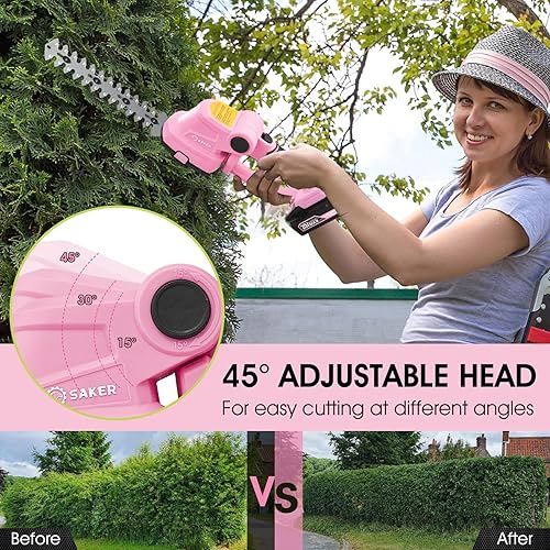 Miniatura 4 de Saker Cortasetos inalámbrica de 20 V, cortadora eléctrica de arbustos, tijeras de césped de mano, cortasetos con 2 baterías recargables y cargador