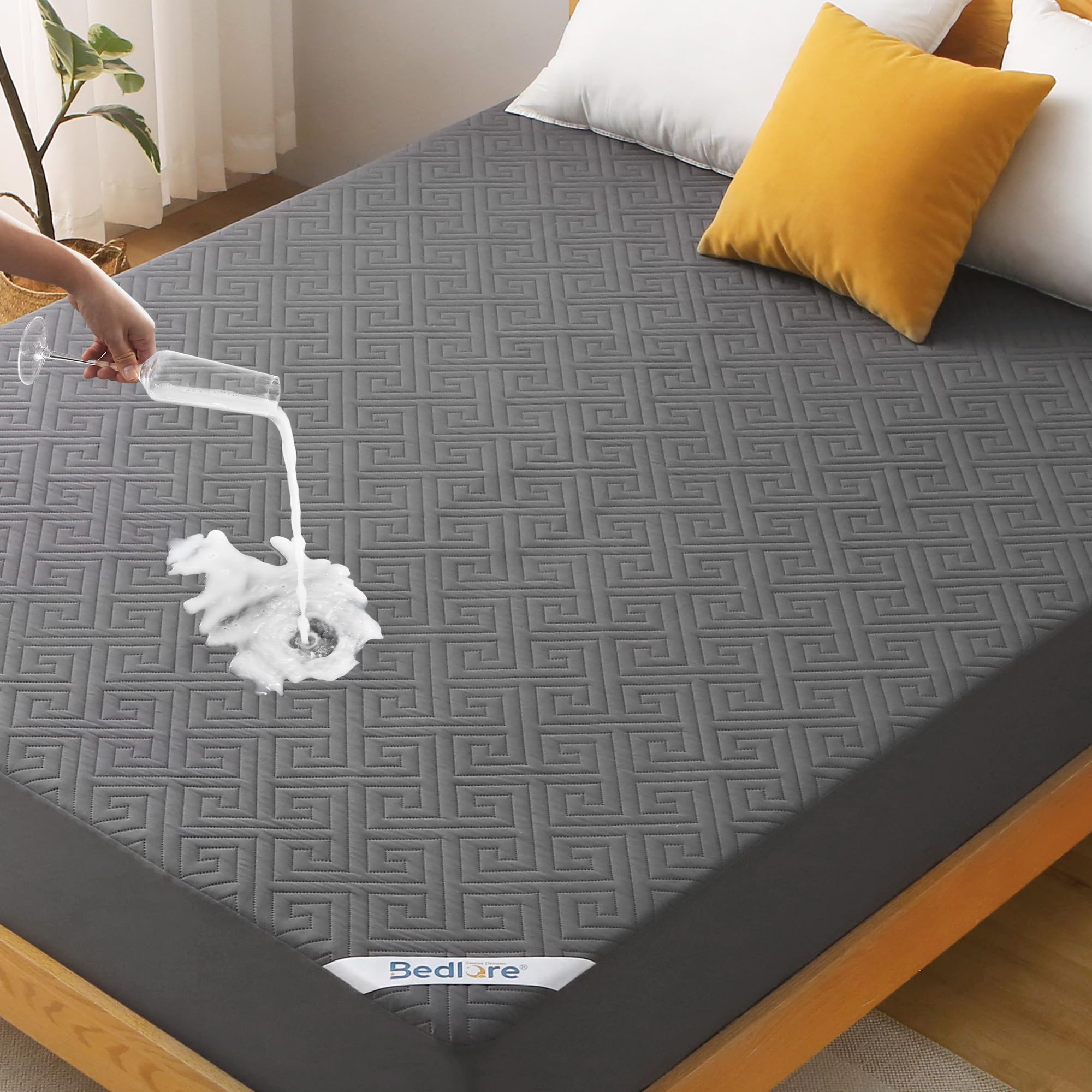 BEDLORE Matratzenschoner 180x200 cm, wasserdichter und atmungsaktiver Matratzenbezug mit tiefen Taschen (bis 40 cm) – weiche Auflage für Wohnheim und Schlafzimmer, maschinenwaschbar (Dunkelgrau)