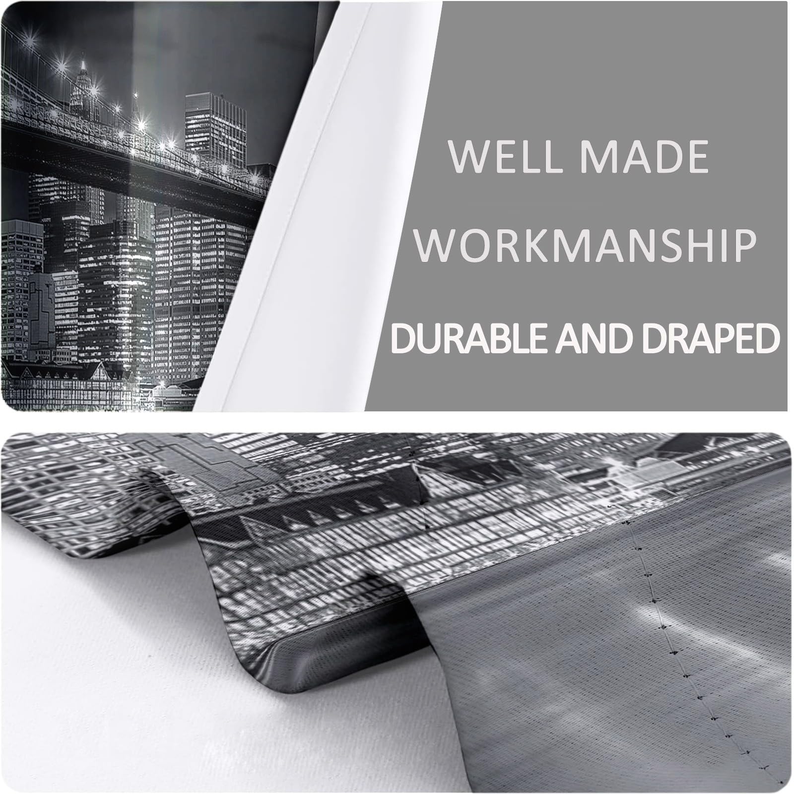 Tenda oscurante per finestra Grigio stampa 140L x 260A cm (2 Pannelli) Tenda decorativa per finestra Skyline di New York per camera da letto e soggiorno Tende oscuranti con isolamento energetica