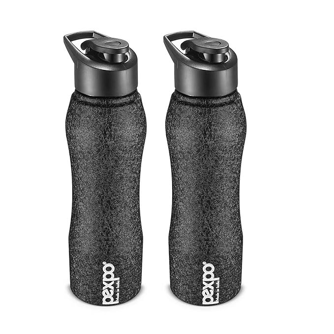PEXPO Stainless Steel Sports/Fridge Water Bottle, 1000 ml, Pack Of 2, Black, Bistro | Wide Mouth & Leak-Proof Water Bottle at Rs. 479