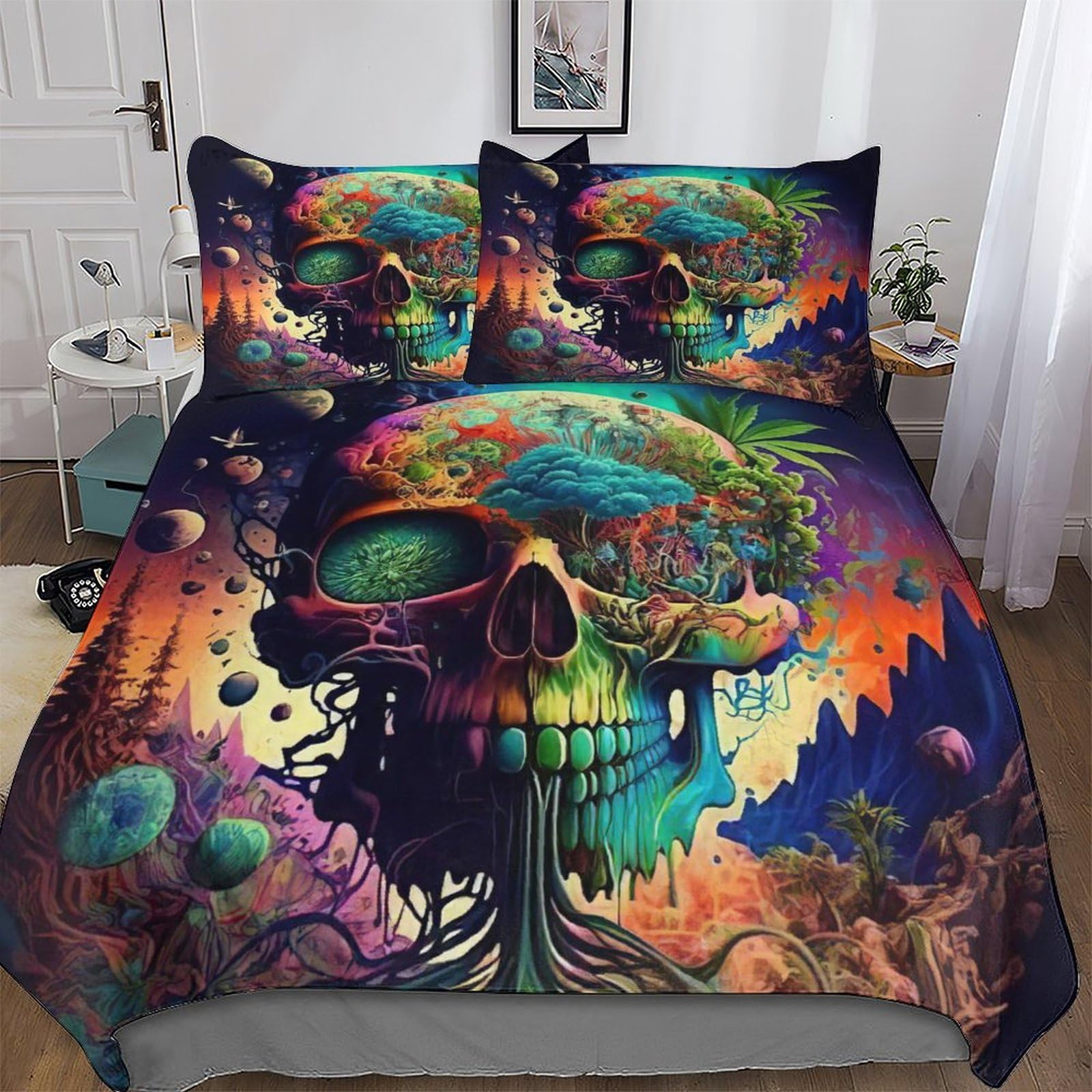 Housse de couette crâne 3D en tissu microfibre hypoallergénique et très doux