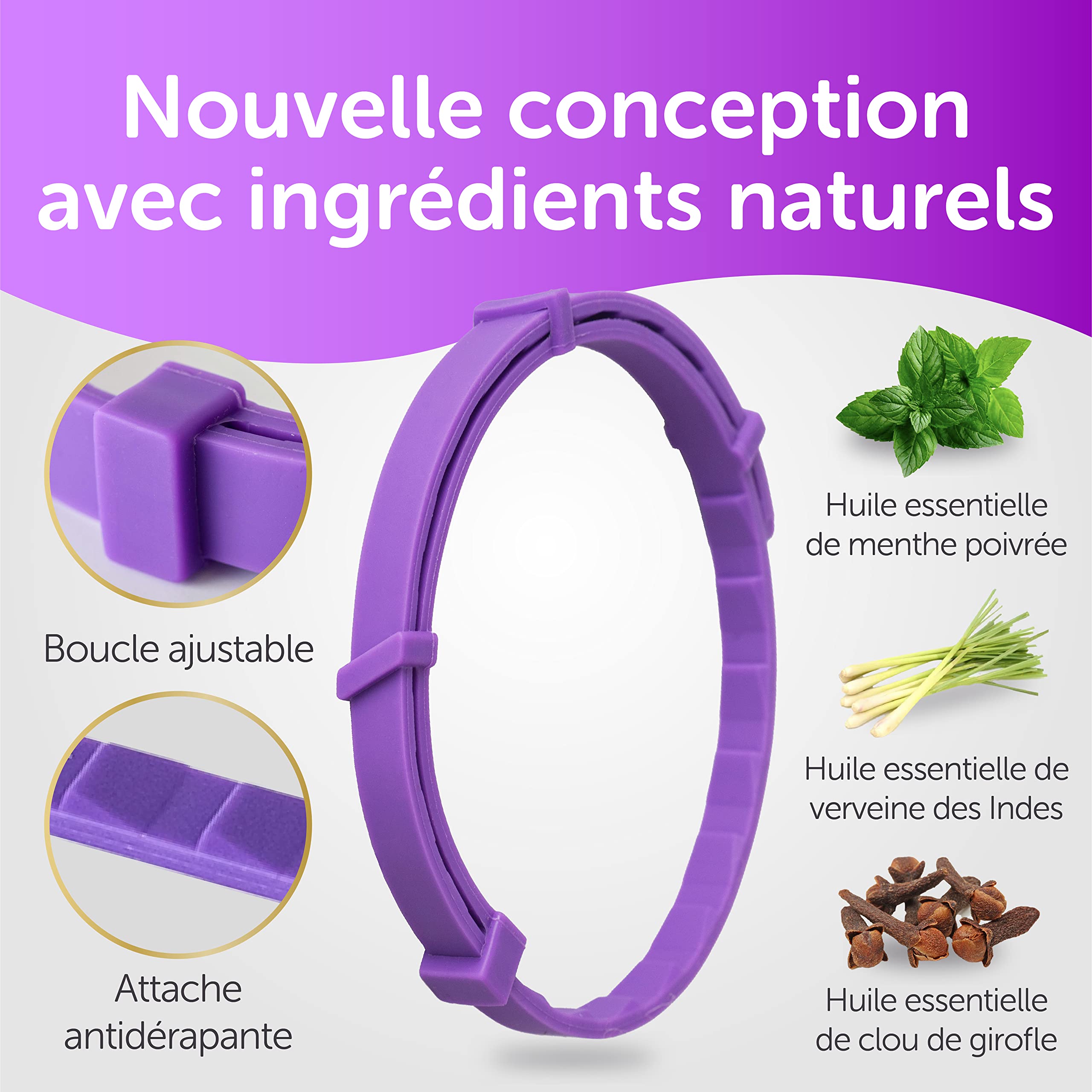 Collier Chat Ajustable - Traitement Anti-puces, Anti-Poux et Anti-tiques - Protection de Huit Mois - Imperméable - 33 cm - Violet - Toldi