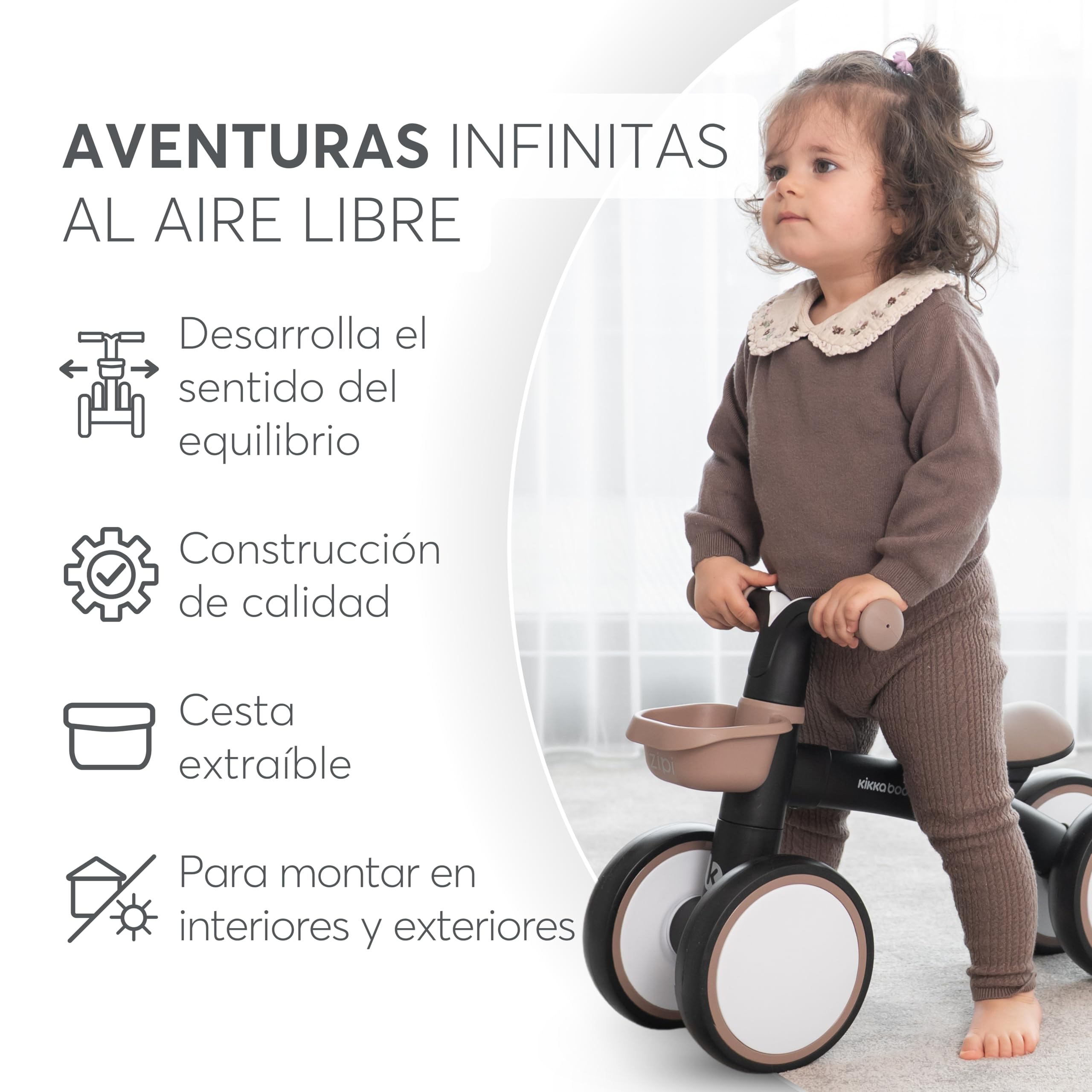 KikkaBoo Bicicleta Sin Pedales ZIPI, Correpasillos Bebé de 1 a 3 Años, Bicicleta Equilibrio, Bici Bebé con Canasta, Ajustable, Juguete para Niños, Azul