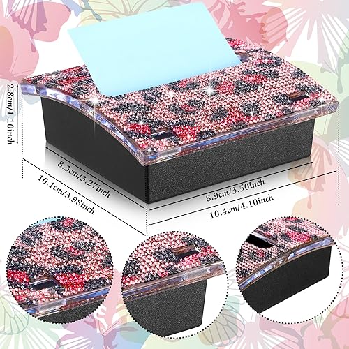 Miniatura 2 de Barydat Dispensador de notas autoadhesivo con diamantes de imitación de 4 x 4 pulgadas, soportes para bloc de notas con estampado de leopardo,