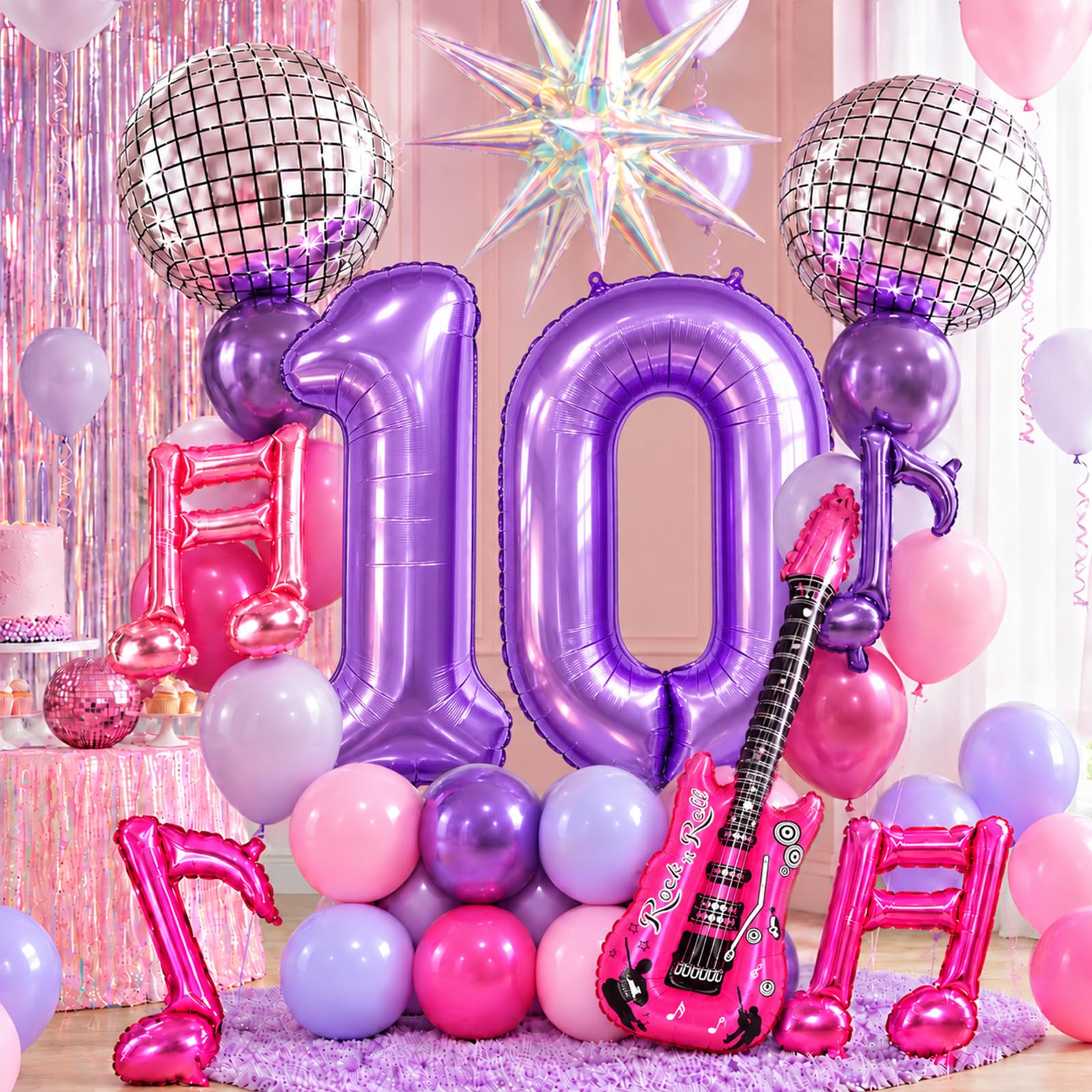 10th Kpop Birthday Decorations Girls, Purple Pink 40 Inch Number 10 Balloon — image 1