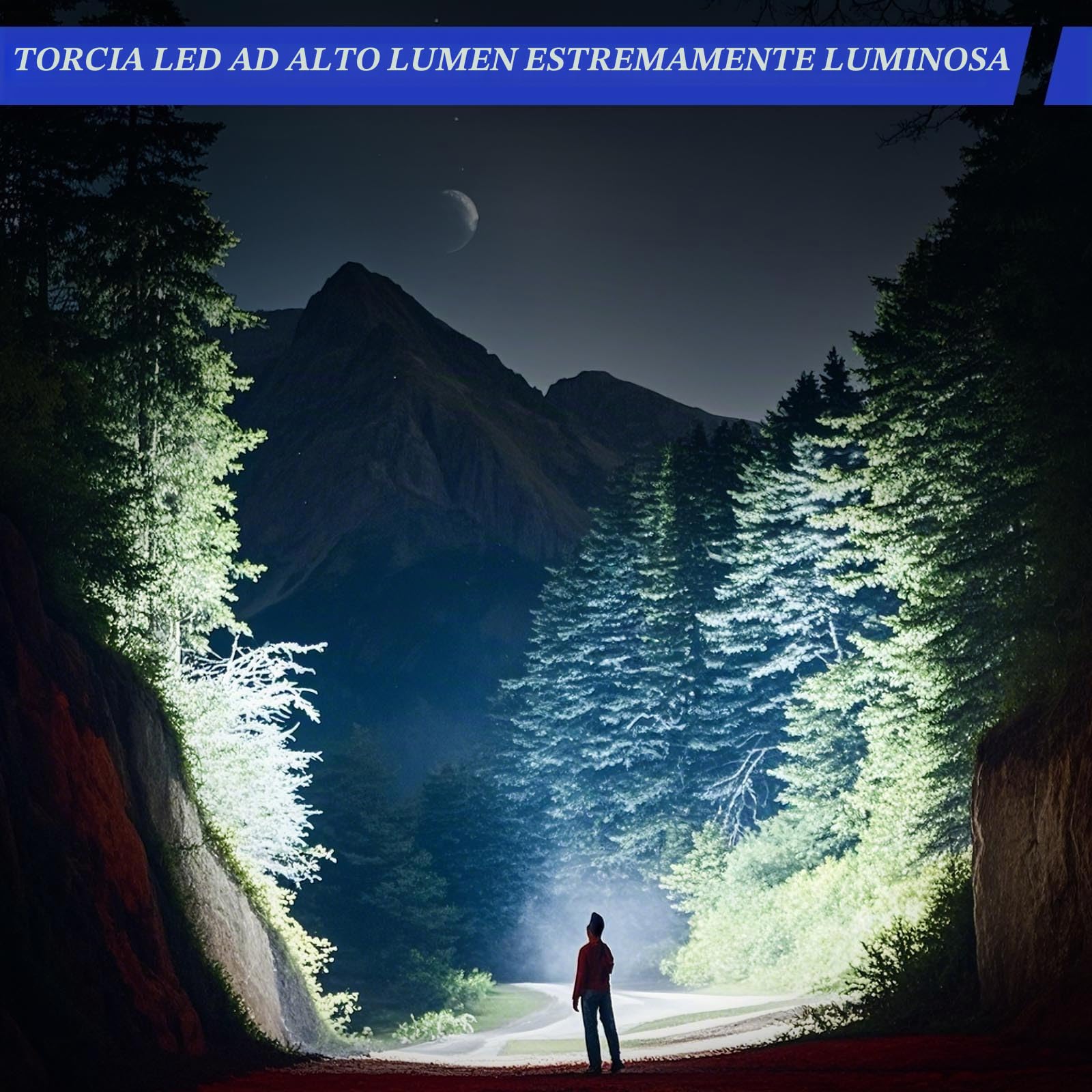 JAY-PARK Torcia LED Potente Professionale 1000000 Lumen, Torcia LED Ricaricabile con Batteria 5000 mAh, Torcia Potente con 5 Modalità, Zoomabile, Impermeabile IPX7 Per Campeggio, Escursioni, Emergenze