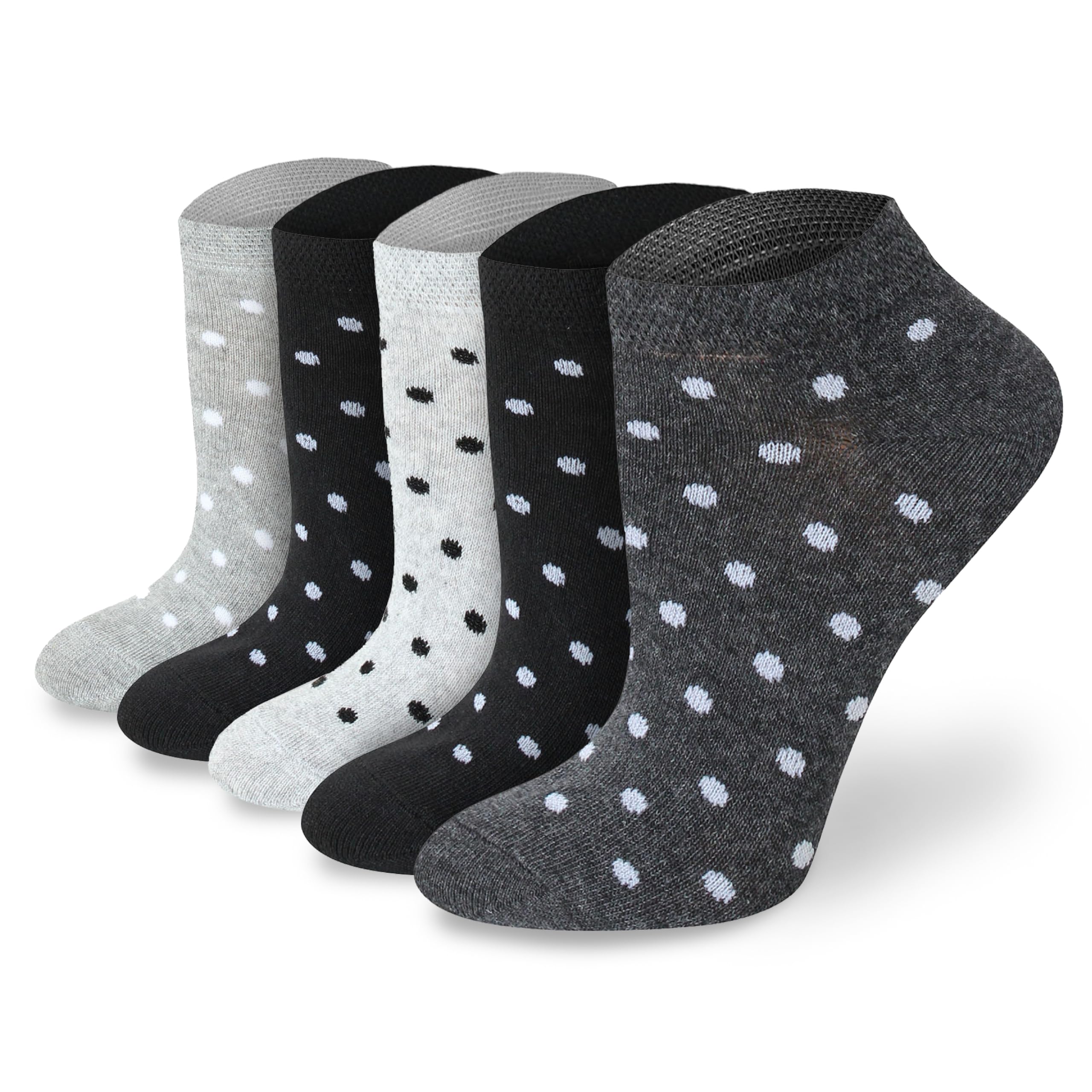 Socksmad Ladies Sport Socks Size 4-7 - Coloured Heel & Toe Black Multipack - Woman’s Socks - Cotton-Rich, Summer Trainer Liners - Essentials, Grey, Black, 5 Pairs