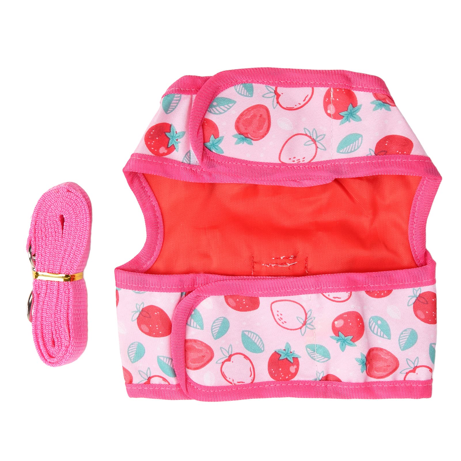 Tnfeeon Harnais Souple et Laisse Ajustable pour Petits Animaux : Lapin, Cochon d'Inde, Chaton, Hamster, Furet - Motif Fraise, Respirant et Confortable