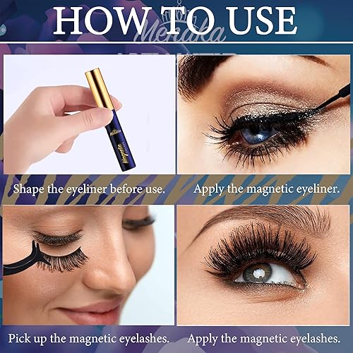 Miniatura 5 de Menaka Pestañas magnéticas 3D, pestañas magnéticas con delineador de ojos, mejoradas, aspecto natural, de larga duración, reutilizables, con